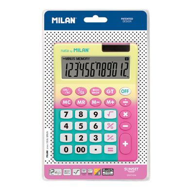 Blister pack 12-digit turquoise calculator , + Edition series • MILAN