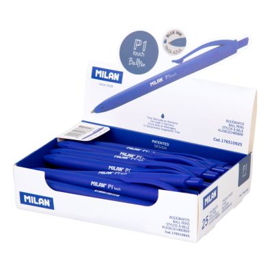 Caja 25 bolígrafos P1 con cuerpo transparente azules • MILAN