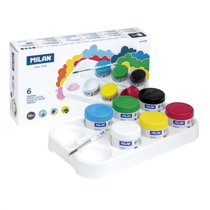 Caja 6 tarros 100 ml pintura dedos colores básicos • MILAN