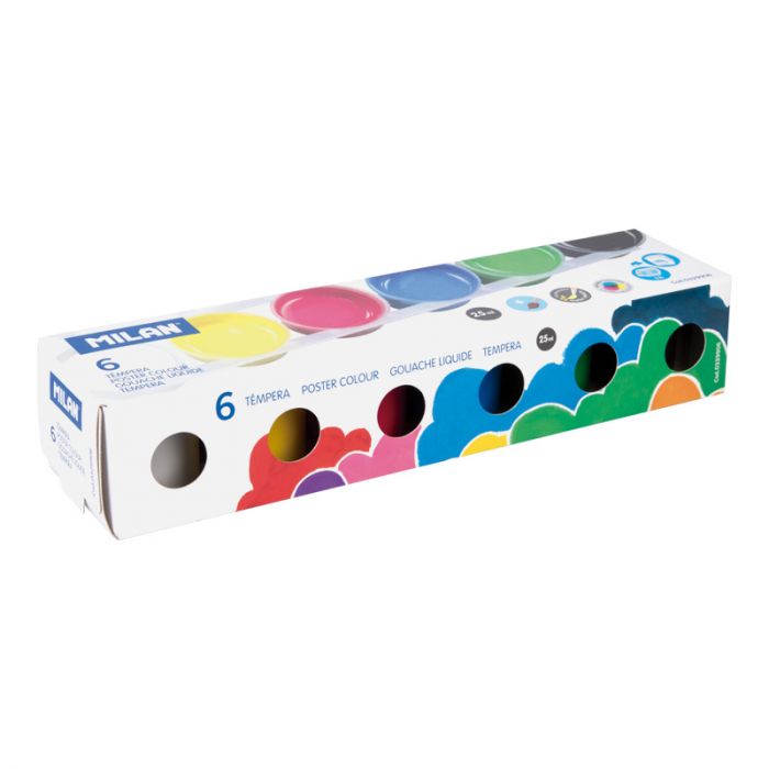 Box 6 jars 25 ml poster paint assorted colours • MILAN