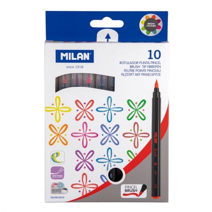 Caja 6 rotuladores punta pincel colores Fluo • MILAN