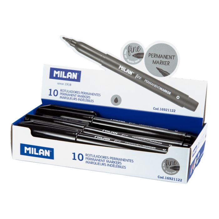 Box 10 black fine-tip permanent markers • MILAN