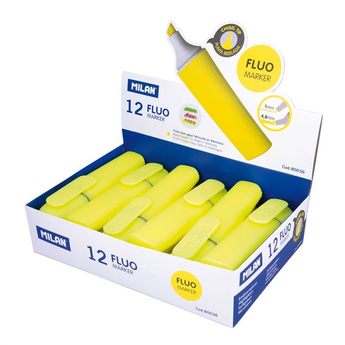 Caja expositora 12 marcadores fluorescentes amarillo • MILAN