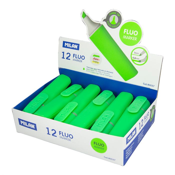 Caja expositora 12 marcadores fluorescentes CAPSULE verde • MILAN