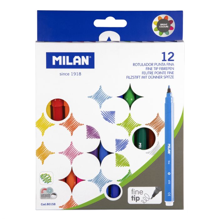 Caja 12 rotuladores punta fina (longitud 165 mm) • MILAN